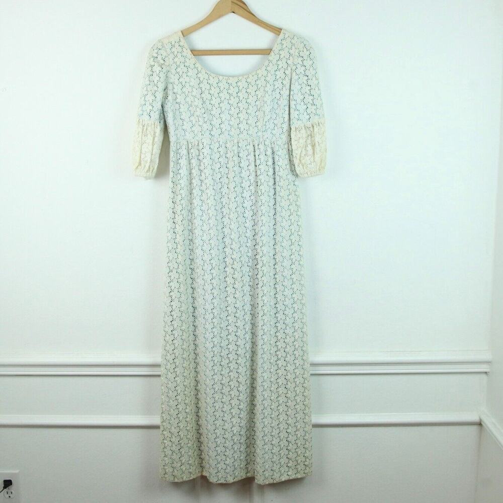 Vintage Princess Dress Regency Eyelet Lace Cottagecore‎ Maxi Dress Prairie XXS